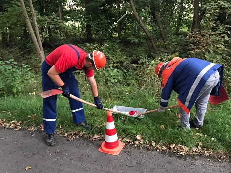 Jugendfeuerwehr Sohlingen - Geschicklichkeitsspiel mit zwei Schaufelstielen.&nbsp;&copy;&nbsp;Feuerwehr Stadt Uslar